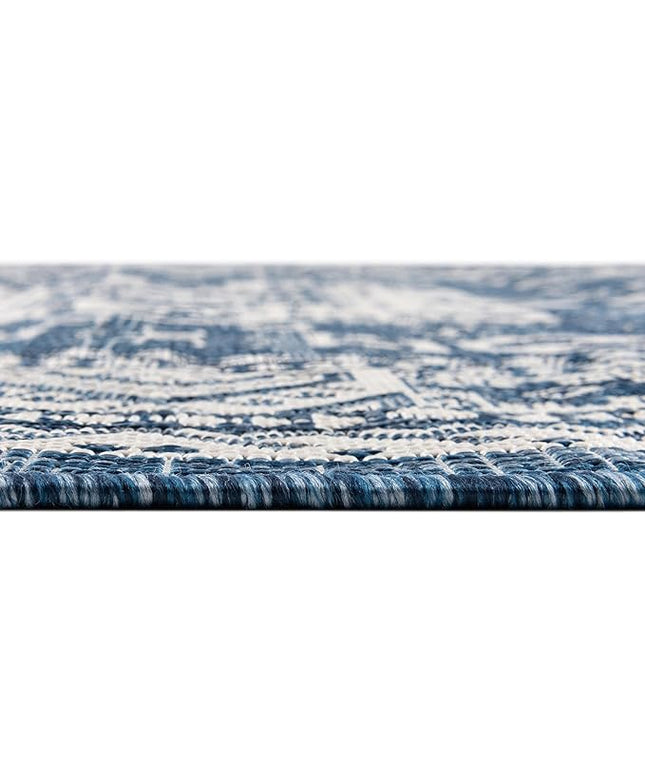 Rugs.com Outdoor Aztec Collection Rug – 10' x 14' Blue Flatweave Rug Perfect for Living Rooms, Large Dining Rooms, Open Floorplans