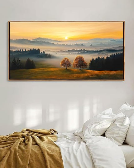 HGUAOA Nature Wall Art - Mountain & Landscape Artwork for Walls - Scenery Canvas Wall Art - Forest Painting for Living Room - Rustic Farmhouse Decor - Wall Pictures for Bedroom 24×48IN