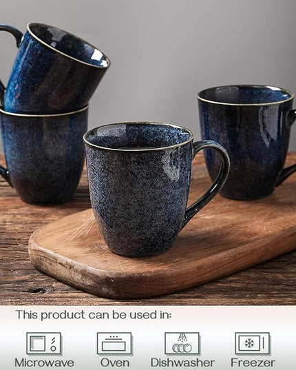 vicrays Coffee Mug Set, 12 Ounce, Set of 6, Ceramic Mug for Men, Women, Unique Glazed Mugs with Handle for Coffee, Tea, Milk, Cocoa, Cereal(blue)
