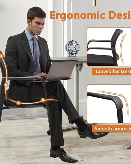 CLATINA Mesh Back Guest Reception Arm Chairs with Wheels, Waiting Room Chairs with Upholstered Fabric Seat and Ergonomic Lumbar Support for Office, 8PK