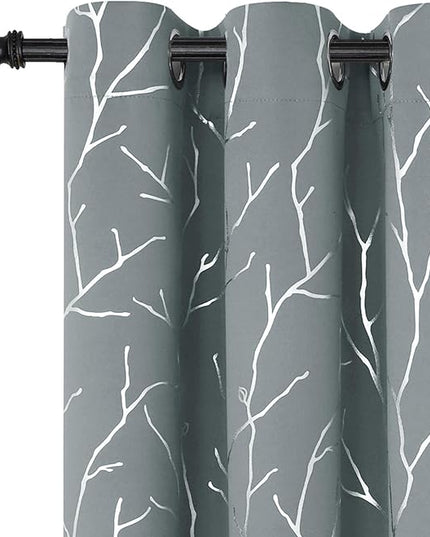 BUHUA Blackout Curtains - 84 Inch Long, Light Blocking Grey Curtains for Bedroom - Insulated Drapes with Tree Pattern