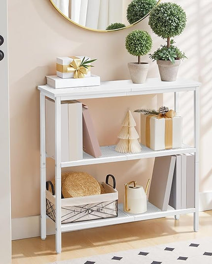 HOOBRO 29.5" Narrow Console Table, 3-Tier Entryway Table, Thin Sofa Table with Shelves, Side Table, Display Table, for Hallway, Entrance, Living Room, Bedroom, White WW73XG01