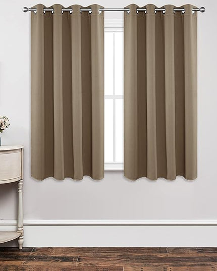 Joydeco Blackout Curtains 63 Inch Length 2 Panels Set, Thermal Insulated Long Curtains& Drapes 2 Burg, Room Darkening Grommet Drapes for Living Room Bedroom Window (W52 x L63 Inch, Khaki)