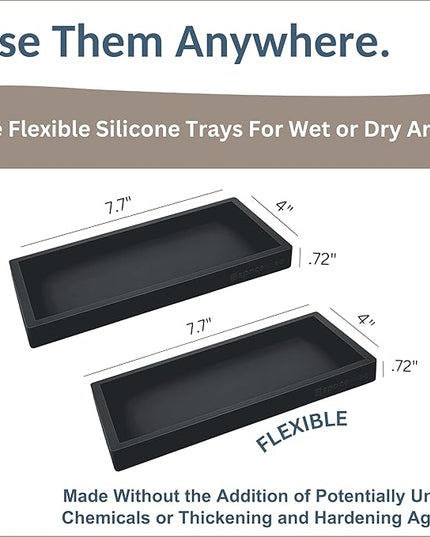 Countertop and Vanity Tray - 2 PC Small 7.7" Silicone Bathroom Trays, Kitchen Soap Tray, Dish Sponge Soap Holder Kitchen Sink Organizer Caddy, Bathroom Counter Trays for Lotion Dispenser