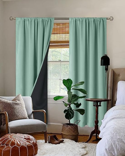 BGment 100% Blackout Curtains for Bedroom with Black Liner, Double Layer Full Room Darkening Noise Reducing and Thermal Insulated Rod Pocket Curtain (52 x 72 Inch, Frosty Green, 2 Panels)