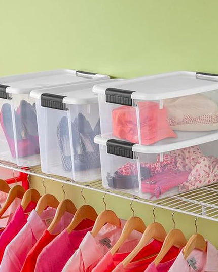 Sterilite 12-Pack Ultra Latching Box, Storage Bins with Lids, Clear Plastic, 30 Quart - Heavy-Duty Organizing Containers for Closet, Bathroom, and Office