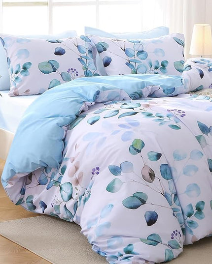 MUXHOMO Bed in a Bag King 7 Pieces, King Comforter Set Reversible Blue Botanical Flowers Design, Ultra Soft & Breathable Bedding Sets with Comforter, Sheets, Pillowcases & Shams