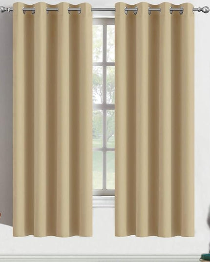 Yakamok Beige Blackout Curtains, Room Darkening Thermal Insulated Drapes for Bedroom, 52W x 63L -Inch - Set of 2