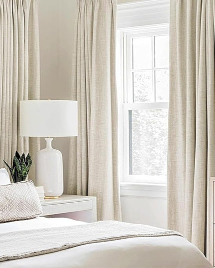 MIULEE 100% Blackout Linen Textured Curtains for Bedroom Solid Thermal Insulated Cream Grommet Room Darkening Curtains & Drapes Luxury Decor for Living Room Nursery 52 x 120 Inch (2 Panels)