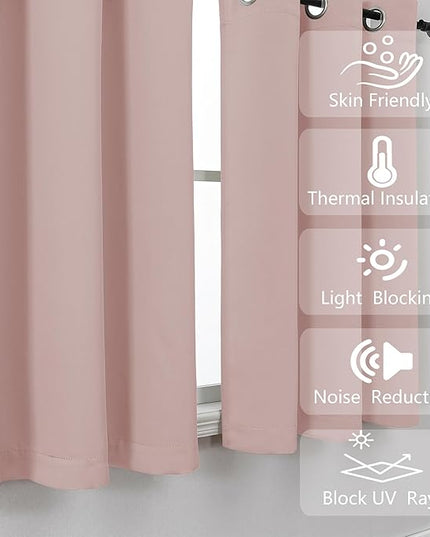 Simplebrand Blush Short Cafe Curtains 36 Inch Length 2 Panels Set, Half Window Grommet Privacy Drape Tiers for Kitchen, Thermal Insulated Room Darkening Curtains for Bathroom Shades, W40 x L36