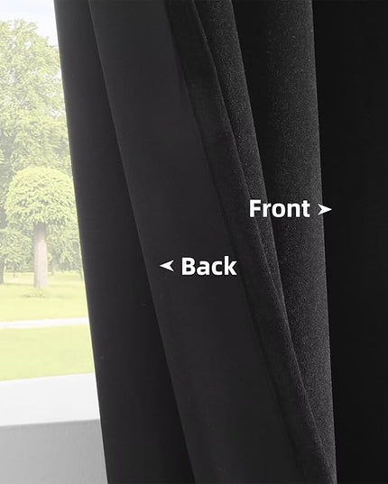 Joydeco Black Velvet Curtains 108 inch Length 2 Panels, Luxury Blackout Rod Pocket Thermal Insulated Window Curtains, Super Soft Room Darkening Drapes for Living Dining Room Bedroom,W62 x L108 inches
