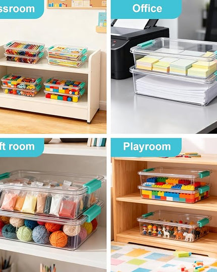 6 Qt Clear Plastic Storage Bins Containers with Lids, Arts Crafts Organizers and Storage, Stackable Containers for A4 Paper File Scrapbook Documents for Home Office and School Supplies 2 Pack