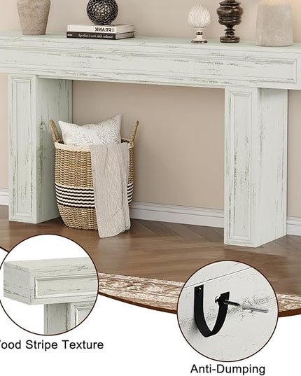 Rresyet 63 Inch Long Console Table, Sofa Table Behind Sofa, Wooden Entryway Table, Farmhouse Entryway Table for Entry, Hallway, Living Room (White)