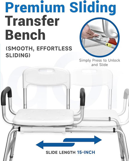 Sangohe Shower Chair for Inside Shower, Sliding Shower Chair, Tub Transfer Bench with 360⁰ Swivel Seat, Tub Transfer Benches for Bathtubs, Medical Shower Seat for Elderly and Disabled, 788B