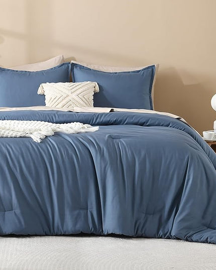 Litanika Haze Blue Comforters Oversized King Size, 3 Pieces Lightweight Solid Bedding Comforter Set, All Season Fluffy Bed Set (120x98In Comforter & 2 Pillowcases)