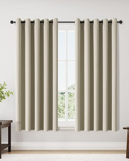 ChrisDowa Blackout Curtains 70 inches Wide for Bedroom - 2 Panels Set Extra Wide Grommet Thermal Insulated Room Darkening Curtains for Living Room (Beige, 70 x 63 Inch)