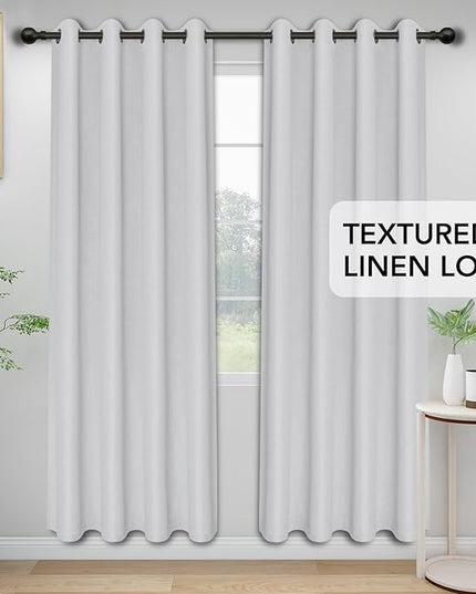 Easy-Going Linen Look Blackout Curtain Grommet Window Curtain Drapes for Bedroom, Living Room Thermal Insulated Room Darkening (2 Panels, 52x96 inch, Greyish White)