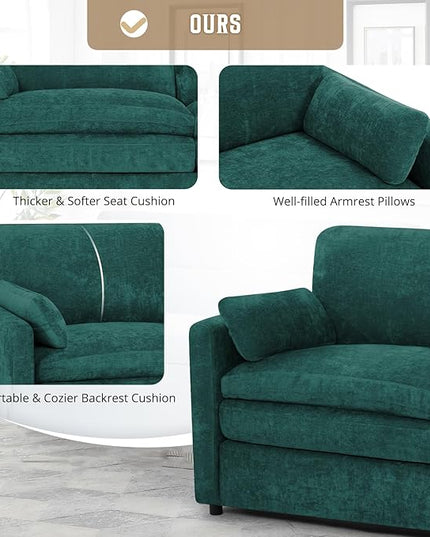 89" Chenille 3 Seats Sofa with 2 Pillows, Modern Upholstered Sofa with Deeper Seats, Comfy Sofa with Thickened Cushions for Living Room, Apartment, Teal
