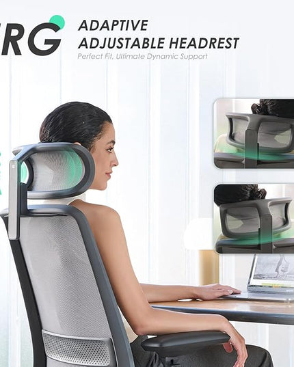 COLAMY Ergonomic Office Chair, Mesh Desk Chair with High Back, Lumbar Support, Adjustable Headrest and 4D Arms, Slide Seat, Tilt Lock-Coral