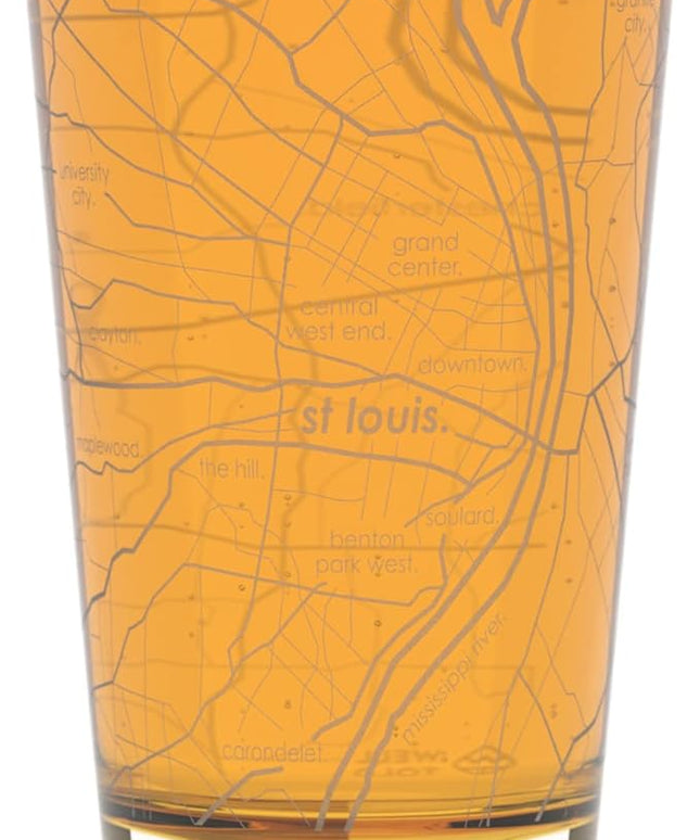 Well Told Engraved St. Louis Missouri Map Pint Glass, Etched Beer Gift (16 oz, Clear) City Map Pint, Custom City Glassware, Gifts For Beer Lovers
