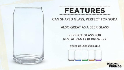 DISCOUNT PROMOS Beer Can Glasses Set of 10, 16 oz. Pint Sized, Soda Can Shape, Glassware, Clear
