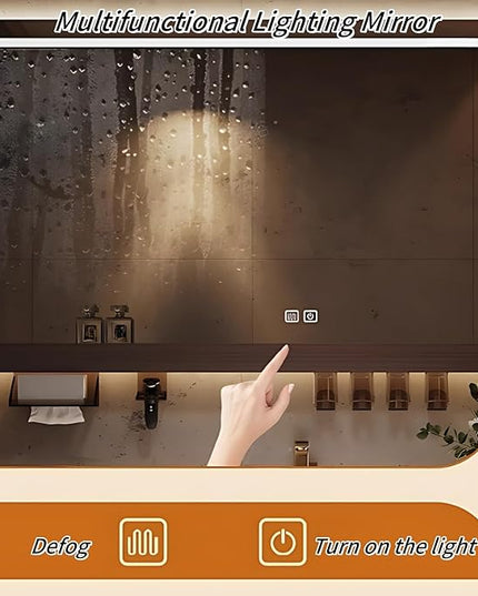 48IN Bathroom Vanity with Sink, including Motion Activated Lighting & LED Lights, One Touch Defogging Mirror | Floating Bathroom Cabinet Vanity, Equipped with Glass Side Cabinet, Brown (Style B)