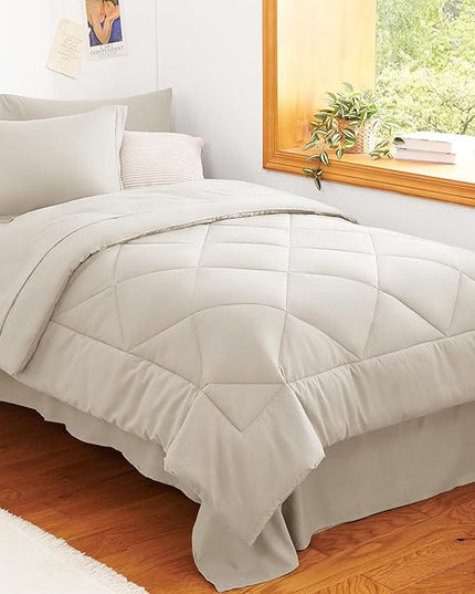 CozyLux Twin XL Comforter Set Beige - 5 Pieces Twin Extra Long Bed in a Bag for College Dorm, All Season Bedding Set for Girls and Boys, Soft Bed Set with Comforter, Sheets, Pillowcase & Sham