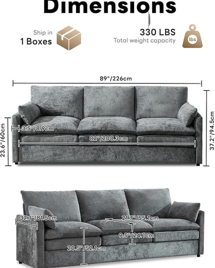 Tbfit Living Room Furniture Set, Loveseat & Standard Couch, Modern Comfy Cloud Sofa Set, Spring Seat Cushion, Chenille Fabric, Gray