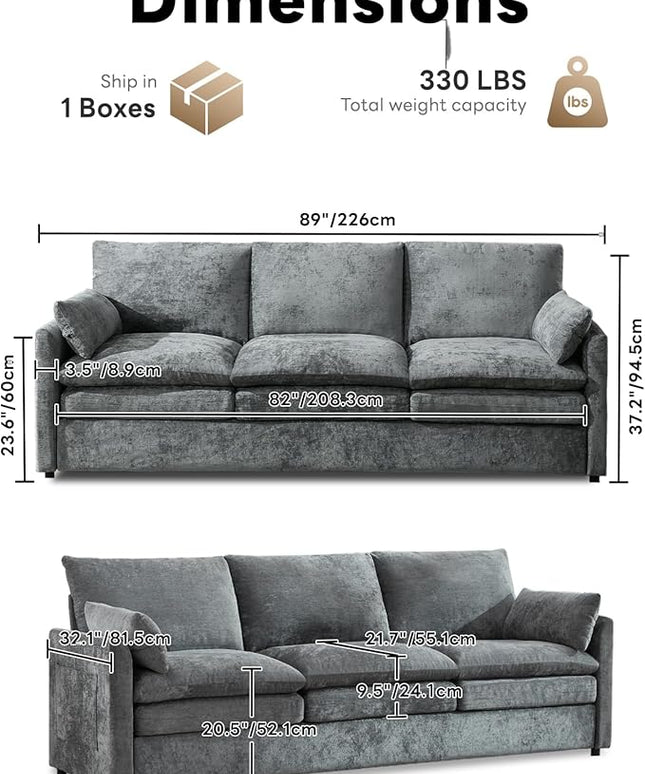 Tbfit Living Room Furniture Set, Loveseat & Standard Couch, Modern Comfy Cloud Sofa Set, Spring Seat Cushion, Chenille Fabric, Gray