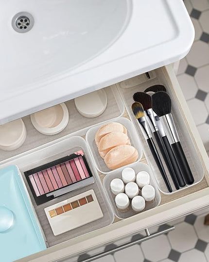 Poeland 20 Pcs Drawer Organizer Tray Storage Box for Bedroom Dresser Bathroom Kitchen, Frosted