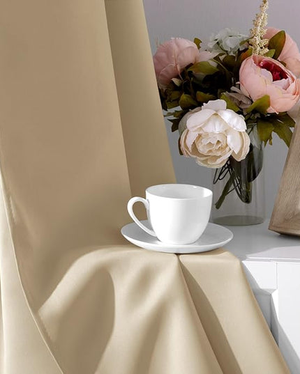 HOMEIDEAS Beige Blackout Curtains 52 X 84 Inch Bedroom Curtains 2 Panels Room Darkening Curtains, Soundproof Thermal Grommet Window Curtains for Living Room
