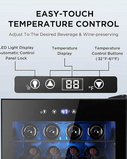 37 Bottle Wine Fridge,Freestanding 145 Can Beverage Refrigerator with Smart Temperature Control，4.5 CU FT Quiet Mini Fridge with Child Lock Panel for Family Restaurant Bar, Black