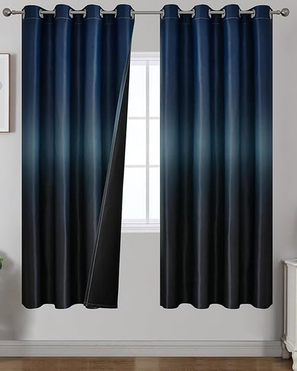 Estelar Textiler Ombre Blackout Curtains for Bedroom 72 Inches Long for Bedroom, Black and Navy Blue Room Darkening Thermal Insulated Grommet Window Drapes for Living Room, 52Wx72L Inch, 2 Panels