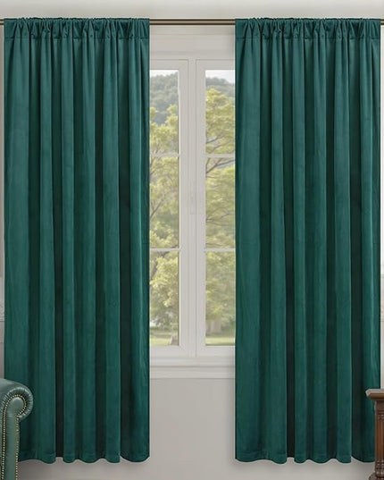 LAMIT Teal Velvet Curtains 72 Inch Length for Living Room, Soft Thermal Insulated Panels Room Darkeing Back Tab and Rod Pocket Christmas Drapes for Bedroom/Party/Hotel Hall, 2 Panels, 52 x 72 Inch