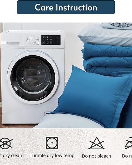 MUXHOMO 7 Pieces California King Comforter Set, Reversible Bed in a Bag Cal King Size, All Season Bedding Set with Comforter, Flat Sheet, Fitted Sheet, Pillowcases & Shams, Teal & Lake Blue