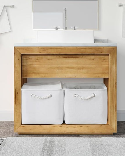 TheWarmHome Storage Basket for Shelves - 15.8x11.8x11.8 inch 3 Pack Fabric Storage Cubes, Collapsible Storage Bin for Organizing Organizer Closet Book Gift Dog(White)
