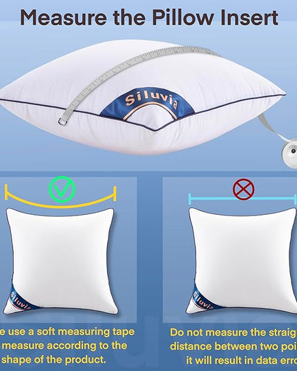 Siluvia 22"x22" Pillow Insert Set of 2 Square Throw 22 Pillows with 100% Cotton Cover for Sofa, Couch, and Bed - White
