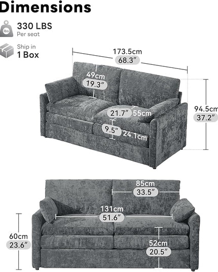 Tbfit Living Room Furniture Set, Loveseat & Standard Couch, Modern Comfy Cloud Sofa Set, Spring Seat Cushion, Chenille Fabric, Gray
