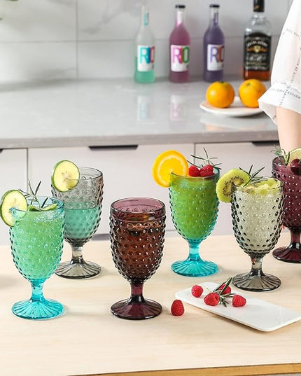 Hobnail Beverage Glass Goblet set of 6, 13 oz Hobnail Drinking Glasses Perfect for Dinner Table Parties Bars and Weddings