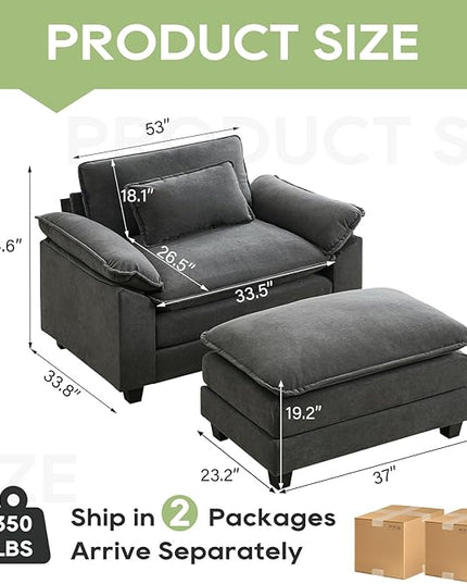 53" Modular Sectional Sofa, Comfy Cloud Couch Sectional Sofa with Ottoman, Velvet Sofa Sleeper Deep Seat Sofa with Throw Pillows for Living Room (Blue Gray)