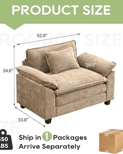 Modular Sectional Sofa, Comfy Cloud Couch Sectional Sofa, Chenille Sofa Sleeper Deep Seat Sofa with Throw Pillows for Living Room (Khaki, 53"- Single Seat)