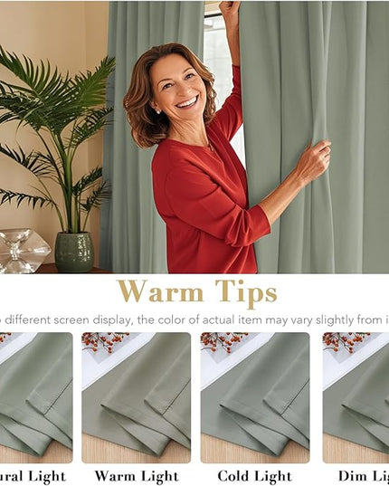H.VERSAILTEX Blackout Curtains Thermal Insulated Window Treatment Panels Room Darkening Blackout Drapes for Living Room Back Tab/Rod Pocket Bedroom Draperies (2 Panels, Sea Grass, 52 x 54 Inch)