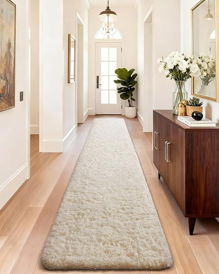 Ophanie 2x10 Runner Rug for Hallway, Upgrade Non-Slip Fluffy Soft Bedside Rugs, Bedroom Living Room Ivory Shaggy Carpet for Kids Girls Boys Dorm Nursery Home Decor Aesthetic