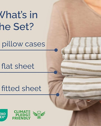 Cal King Size 4 Piece Sheet Set - Comfy Breathable & Cooling Bed Sheets Set - Hotel Luxury Bedding for Women, Men, Kids, Teens, Boys & Girls - Deep Pockets & Wrinkle Free - Oeko-Tex - Beige Stripes 2