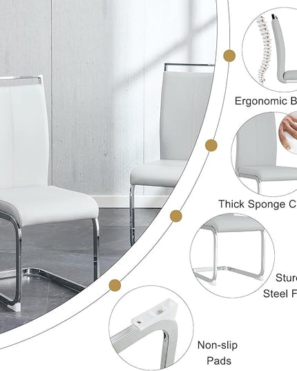 Ebullient Glass Dining Table Set for 4 ，5 Piece Dining Table Set,Tempered Glass Table Top，White Modern Dining Room Table with 4 PU Leather Ergonomic Dining Chairs