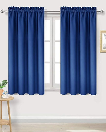 DWCN Blackout Curtains Room Darkening Thermal Insulated Bedroom Curtains Window Curtain Panels, 42 x 45 inches Long, Set of 2 Classic Blue Rod Pocket Drapes
