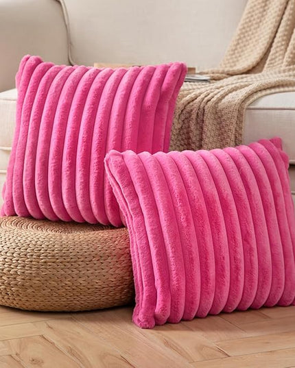 DEELAND Pack of 2,Double-Sided Faux Fur Plush Decorative Throw Pillow Covers Fuzzy Striped Soft Pillowcase Cushion Covers for Sofa Couch Bedroom