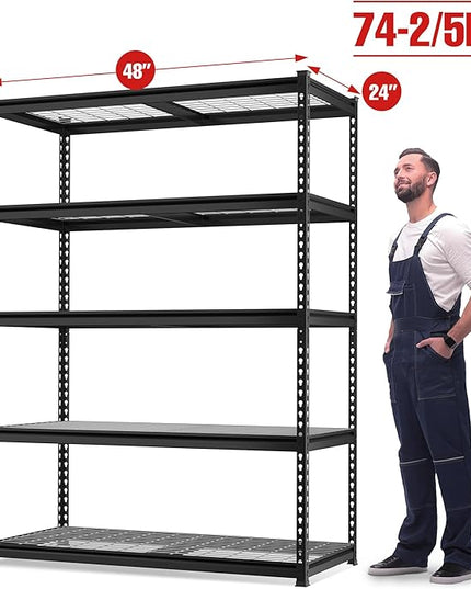 WORKPRO 5-Tier Heavy Duty Metal Shelving Unit, 48”W x 24”D x 72”H, Adjustable Storage Rack, 4000 lbs Total Load Capacity, Ideal for Garage, Basement, Warehouse, Workshop