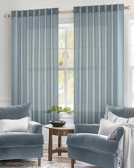 MIULEE Dusty Blue Linen Curtains 54 Inch Length 2 Panels for Bedroom Living Room, Soft Thick Linen Textured Natural Short Window Drapes Semi Sheer Light Filtering Back Tab Rod Pocket Burlap Look Decor