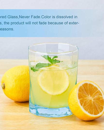 CREATIVELAND Geometric Shapes Glass Drinking Glasses Set of 6, Solid Blue Color 10 OZ Glass Tumbler Glassware for Water, Juice, Different Options for Home, Restaurant, Hotel, Bar